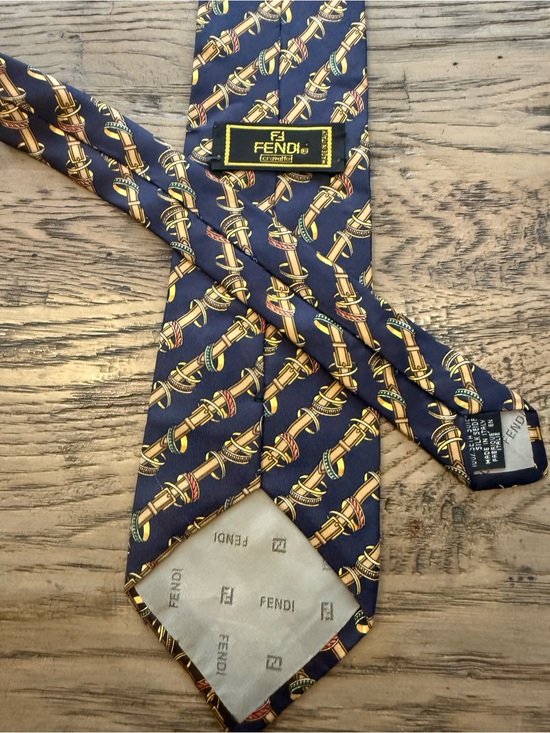 Fendi Other - Fendi Navy Silk Tie with Gold Buckle Pattern